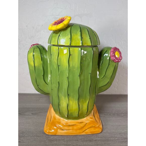 Clay Art Blooming Sahuaro Cactus Cookie Jar Hand Painted - Picture 1 of 9